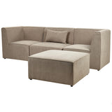 Canapé Modulable 3 Places et Pouf Ottoman en Velours Côtelé Taupe Lemvig