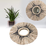 YUUGAA Décoration de Miroir Suspendu en Paille, décoration de Miroir Suspendu en Paille Ornement de Miroir Mural tissé à la Main pour salles de Bains Salons Bureaux(Jaune Noir)