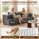 HOMCOM Canapé 3 Places en Chenille 248 cm Large Assise Rembourrée Gris