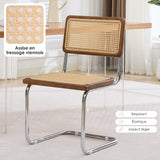 SEEDWAVE Lot de 2 Chaises Cantilever de Salle à Manger avec Assise en Rotin et Cadre en Bois – Chaises Rétro Modernes avec Structure Métallique pour Cuisine, Salon ou Bureau