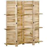 HOMCOM Paravent intérieur 4 Panneaux 162l x 170H cm 3 étagères Pliables séparateur de pièce Portes persiennes Bois de Paulownia Aspect pin Autoclave