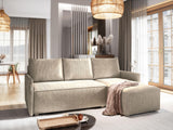 Masseno Canapé d'angle PERUSI avec Fonction Couchage Forme en L, Classique, avec Coffre de Rangement, Ensemble canapé de Salon - Beige