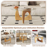 COSTWAY Table Basse Verre, Table Transparente Triangle, Plateau en Verre Trempé, Base en Bois de Caoutchouc Réglable, pour Salon