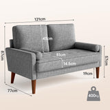 Vesgantti Petit Canapé 2 Places en Lin Gris Clair 121cm, Mini Chambre avec Accoudoirs, Coussin à Ressorts, Salon Moderne, Causeuse Fixe