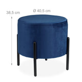 Relaxdays Pouf en Velours, Tabouret Rond, matelassé, Pieds en métal Noir, HxD : 38,5x40,5 cm, siège Tissu, Bleu