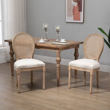 HOMCOM Lot de 2 chaises de Salle à Manger - Chaise de Salon médaillon Style Louis XVI - Bois Massif sculpté, patiné - Dossier cannage - Aspect Lin Beige