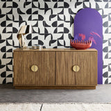 sweeek - Buffet Exotique 4 Portes. décor Bois de manguier rainuré. Buffet Bas. poignées en métal doré. L 160 x P 40 x H 75cm