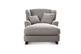 CAVADORE Assado Grand Fauteuil Rembourré XXL avec Pieds en Bois, Grande Assise Et 2 Coussins Décoratifs, 109 x 104 x 145 cm, Tissu Plat, Gris Clair