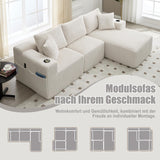 SHAIRMB Ensemble De CanapéS Modulables avec MéRidienne Et Canapé 2 Places, Housse en Velours CôTelé Doux, 5 Coussins, Poches LatéRales Et Porte-Gobelets, Mousse Haute Densité,Beige