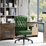 YAMASORO Fauteuil Bureau 150kg Rétro en Cuir Vert avec Roues en Caoutchouc, Chaise de Bureau Ergonomique avec Dossier Haut, Cuir Ciré Oli Vert