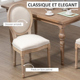 HOMCOM Lot de 2 chaises de Salle à Manger - Chaise de Salon médaillon Style Louis XVI - Bois Massif sculpté, patiné - Aspect Lin Beige