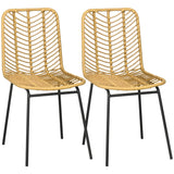 HOMCOM Lot de 2 chaises de Salle à Manger Chaise de Cuisine Design bohème en résine tressée Imitation rotin et piètement métal - 44 x 58 x 85 cm - Jaune