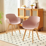 EGGREE Lot de 2 Chaises de Salle à Manger avec Pieds en Bois de Hêtre Massif, Fauteuils Scandinaves Chaise de Salon avec Accoudoirs, Rose Fumé