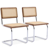 SEEDWAVE Lot de 2 Chaises Cantilever de Salle à Manger avec Assise en Rotin et Cadre en Bois – Chaises Rétro Modernes avec Structure Métallique pour Cuisine, Salon ou Bureau