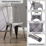 DUHOME Chaise de Salle à Manger en Métal, Lot de 4 Chaise Bistrot Metal, Ensemble de Chaises Empilables Chaise Cuisine avec Dossier, pour Bar Café Salon Restaurant Intérieur et Extérieur,Métallique
