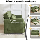 Canapé convertible 165 x 92 x 82 cm, canapé lit 2 places avec matelas en mousse, tissu velours côtelé, canapé compressible pliable 2 en 1 avec poches latérales - Idéal pour les petits espaces, Vert
