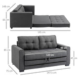 HOMCOM Canapé Convertible 2 Places canapé-lit avec Dossier capitonné, Coussins et Matelas Pliable au Sol, canapé en Tissu Effet Lin pour Salon, Chambre d'amis, 147,5 x 75 x 85 cm, Gris