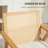 HOMCOM Fauteuil Relax pour Salon Chambre Confortable, Chaise cannage avec Dossier en rotin et Coussin rembourré et accoudoirs, Bois Naturel