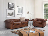 Canapé 3 Places en Cuir PU Marron Doré Assise Rembourrée Large Dossier Chesterfield