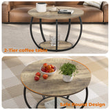 GreenForest Table basse ronde avec rangement ouvert, table de salon moderne avec étagères à 2 niveaux, petite table centrale de ferme avec pieds réglables, table d'appoint de 70,1 cm pour bureau à