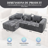 Yihomfy 250cm Canapé d'angle Convertible,Canapé-lit d'angle modulable en Forme de L,Canape Compressé,Canapé 3 Places Modulable avec Coussins, Poche Latérale,Canapé 2 Places + Coin Méridienne,Gris