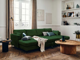Lisa Design - Canapé Panoramique en U Convertible avec Coffre Anna en Velours - Canapé Lit - Grand Sofa XXL Vert 7 Places - Salon