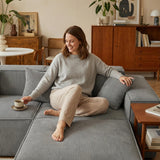 Yeecle Canapé d'angle modulaire 3 places avec ottoman, aspect velours côtelé beige, mousse haute densité, 277 x 165,5 cm, emballé sous vide, pas de montage (gris)