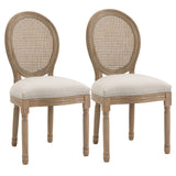 HOMCOM Lot de 2 chaises de Salle à Manger - Chaise de Salon médaillon Style Louis XVI - Bois Massif sculpté, patiné - Dossier cannage - Aspect Lin Crème