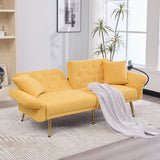 OKMYHOME Canapé 2 Places Moderne en Chenille avec Ports USB Poches Latérales et Porte-Téléphone - Canapé lit accoudoirs et Dossier réglables - Canape Convertible - Jaune