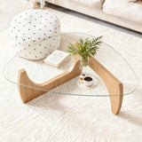 Générique Table Basse, Vintage Ovale Petite Table Basse Pas Cher-Moderne Tables d Appoint, avec Piètement en Bois Massif et Plateau en Verre Trempé, pour Salon, Bureau, 82×65×40cm
