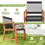 GOPLUS Lot de 2 Chaises Jardins Bois d'Acacia, Tissées en Corde, 2 Pcs Fauteuils d’Extérieur pour Terrasse, Jardin, Arrière-Cour, Charge 160KG,64 x 57 x 90 cm