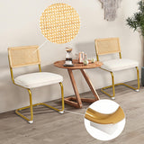 CangLong Lot de 2 chaises de salle à manger, élégante chaise de cuisine à dossier en osier avec pieds en métal doré, chaises confortables avec coussins molletonnés pour salon, salle à manger, beige