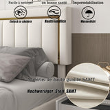 NMCXO Lit Double 160x200,Lit Coffre 160x200 avec Sommier à Lattes,Lits Hydraulique avec Rangement, Lits Moderne pour Adultes 2 Personnes,Tête de lit en Bords dorés,Blanc Cassé