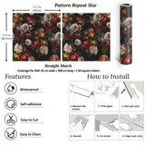 VEELIKE Papier Peint Fleuri Pivoine Vintage Papier Peint Floral Foncé Bouquet Papier Peint Adhesif Rouleau Fleur Papillon Papier Peint Mural Papier Collant pour Meuble Chambre Salon 44,5cm × 300cm
