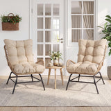 COSTWAY Fauteuil de Jardin en Rotin PE, Charge 180 kg, Chaise de Jardin avec Coussin Amovible, Cadre en Métal, Dossier Incliné, Fauteuil Exterieur pour Piscine Porche Balcon, 84 x 68 x 87 cm (Brun,1)