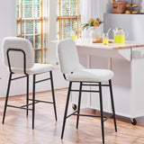 Yaheetech Lot de 2 Tabourets de Bar Rembourrés Siège en Tissu Bouclette Chaises de Bar Dossier Repose-Pied Tabourets Hauts de Cuisine à Quatre Pieds Métalliques pour Comptoir Salle à Manger Blanc