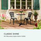blumfeldt Patras - Table de bistrot avec Bord décoratif, Table Haute avec Pied en Fonte, Table de Bar pour l'intérieur et l'extérieur, imperméable, résistante au Gel, Ø 60cm, Hauteur 71 cm, Noir