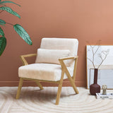 sweeek - Fauteuil scandinave Bois d'hévéa et Tissu Effet Fausse Fourrure Blanc crème