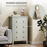 HOMCOM Bedroom Chest of Drawers, Modern 4 Drawer Dresser Cabinet with PU Leather Handles and Metal Runners for Living Room, Hallway, Entryway, Green (Commode Moderne à 4 tiroirs avec poignées en Cuir