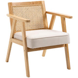 ATOMSTACK MAKER HOMELEN Fauteuil de Salon en rotin Naturel – Chaise Confortable avec Coussin épais, Dossier en cannage, Assise Profonde, Structure en Bois d’hévéa Aspect Lin Beige
