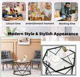LIFEZEAL Table Basse en Verre Trempé, Table de Salon Hexagonal 65 x 56,5 x 40,5 cm, Table d'Appoint avec Cadre en Fer, Noir