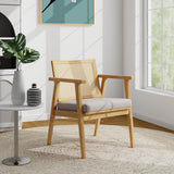 COSTWAY Lot de 2 Fauteuils de Salon 1 Place, Fauteuil Relax avec Cadre en Bois d’Hévéa, Fauteuil d'Appoint avec Dossier en Rotin Respirant & Coussin Amovible, pour Bureau, Salle d'Étude, Charge 135KG