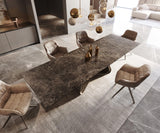 DeLife Table de Salle à Manger Edge Céramique Emperador Extra Lucidato Brun foncé 200-300x100 Piètement en W Finition Effet Titane Extensible