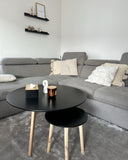 Table Basse Diamètre 80 cm en MDF Noir et Bois Clair pour Salon Moderne Tennessee