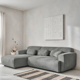 sweeek - Canapé d'angle Gauche. 2 à 3 Places. Velours côtelé Gris Clair. Wallas L 196 x P 151/91 / x H 73cm