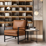 Yaheetech Fauteuil de Salon Moderne Fauteuil d'appoint Design avec Coussins Rembourrés Cadre en métal Fauteuil de Lecture Confortable Marron Clair