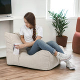 Ecopuf Flavio Chaise Longue Pouf Fauteuil Velours - Pouf Salon avec Pochette et Poignée, Rembourré - Fauteuil Relax Salon - Canapé Pouf - Pouf Chambre - Blanc crème Sz03
