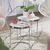 KADIMA DESIGN table de salon ronde Table d'appoint en verre blanc de l'argent table basse
