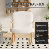 LONELYO Rocking Chair Sherpa Blanc cassé avec accoudoirs en Bois, avec Pieds en hêtre Massif, Convient pour Salon Chambre Appartement (Pas de pédales)