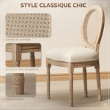 HOMCOM Lot de 2 chaises de Salle à Manger - Chaise de Salon médaillon Style Louis XVI - Bois Massif sculpté, patiné - Dossier cannage - Aspect Lin Crème